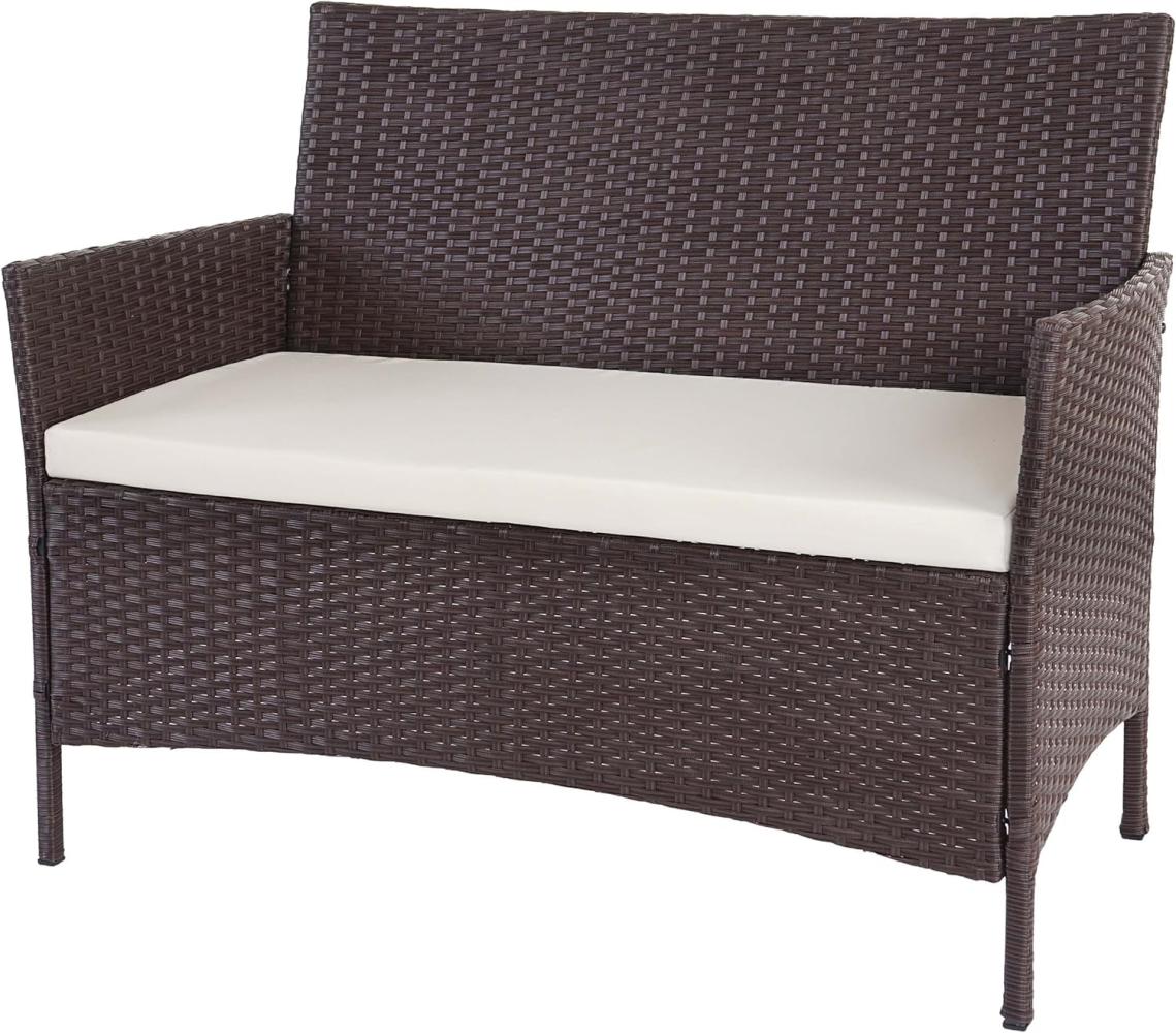 Poly-Rattan Gartenbank Halden, Sitzbank Bank ~ braun-meliert, Kissen creme Bild 1