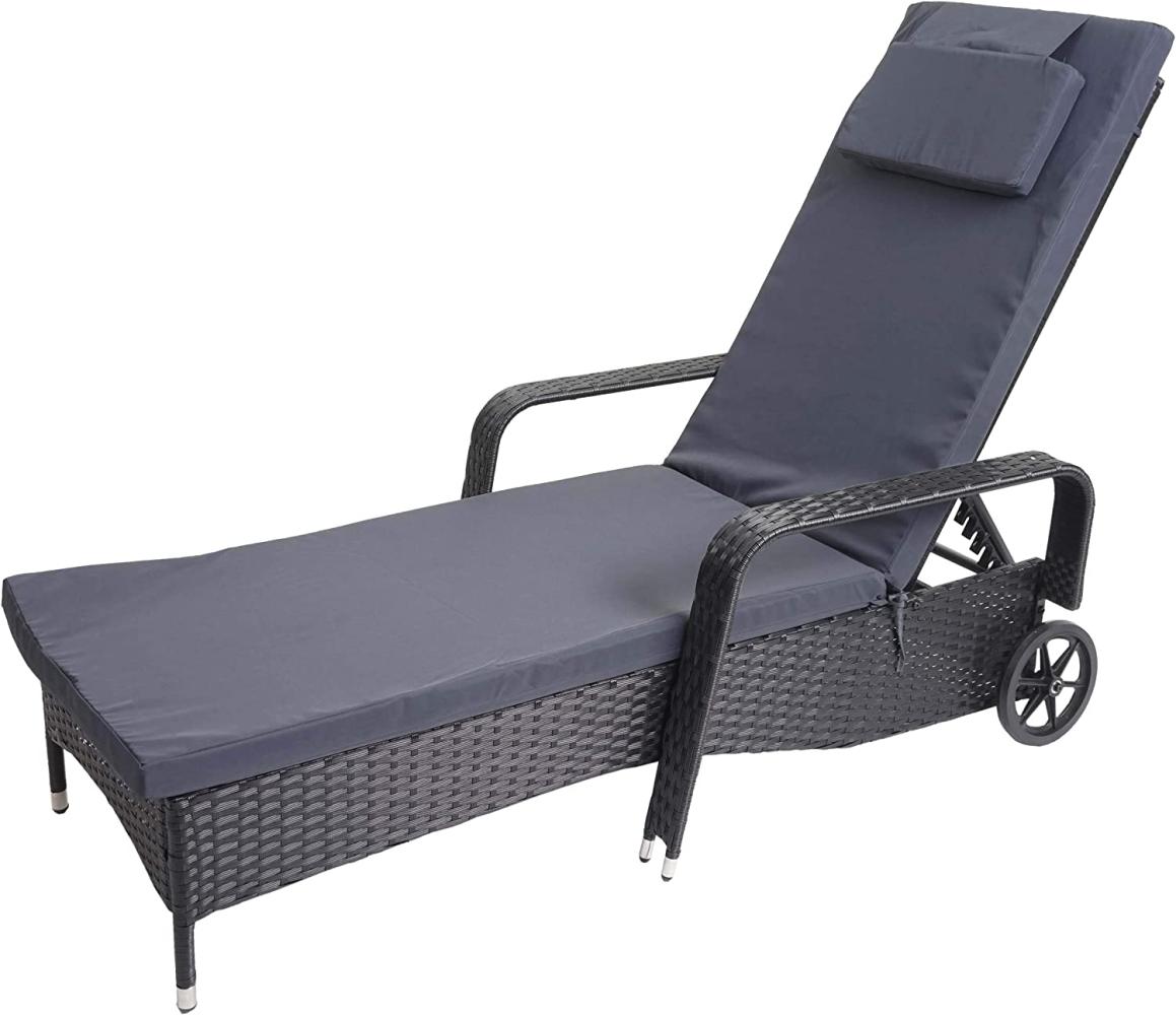 Poly-Rattan Sonnenliege Carrara, Relaxliege Gartenliege Liege, Alu ~ anthrazit, Kissen grau Bild 1