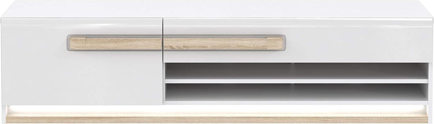 FORTE Attention TV-Unterschrank mit LED Beleuchtung, Holzwerkstoff, Weiß/Beige/Weiß, 159,9 x 39,7 x 52,1 cm Bild 1