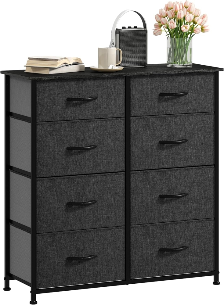 DWVO Kommode mit 8 Schubladen, langlebiger Stoff, Robustes Metallgestell, modern und funktional, ideal für Schlafzimmer, Wohnzimmer, Flur, Kinderzimmer, Schwarz Grau Bild 1