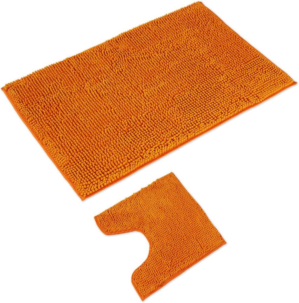 WohnDirect Badematten Set 2 teilig Orange • WC Vorleger (45x45cm), Badematte (70x120cm) • rutschfest waschbar Badezimmerteppich MIT WC-Ausschnitt Bild 1