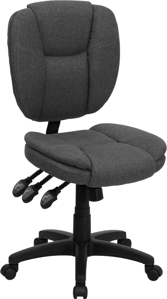 Flash Furniture Caroline Bürostuhl mit mittlerer Rückenlehne, Stoff, multifunktional, drehbar, ergonomisch, mit Kissenpolsterung, Grau Bild 1
