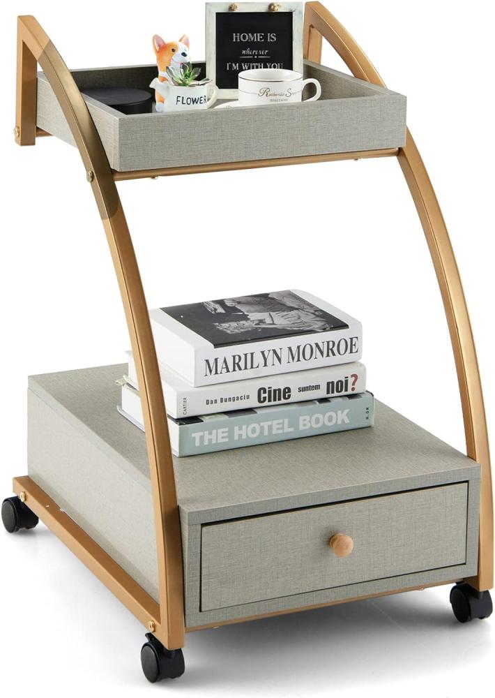 COSTWAY Rollender Beistelltisch mit Ablage und Schublade, Couchtisch Sofatisch mobil für Wohnzimmer, Schlafzimmer Bild 1