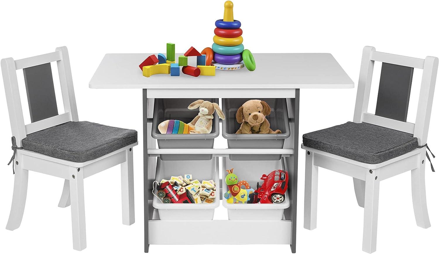 ONVAYA® Kindertisch-Set mit Stühlen | Kindersitzgruppe mit Stauraum | Kindermöbel-Set mit Tisch und 2 Stühlen | Kindertischgruppe aus Holz | Sitzgruppe fürs Kinderzimmer Bild 1