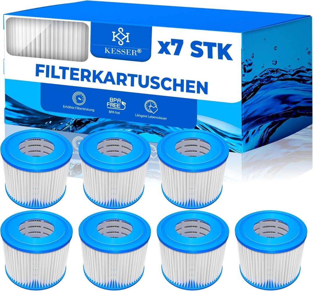 KESSER® Filter für Whirlpool 7x Filterkartuschen Ersatz SPA Filter Größe VI Kartuschen Wasserfilter Poolfilter kompatibel mit Lay-z-Spa Intex Ersetzt die Originalkartusche Blau, 7er-Set Bild 1