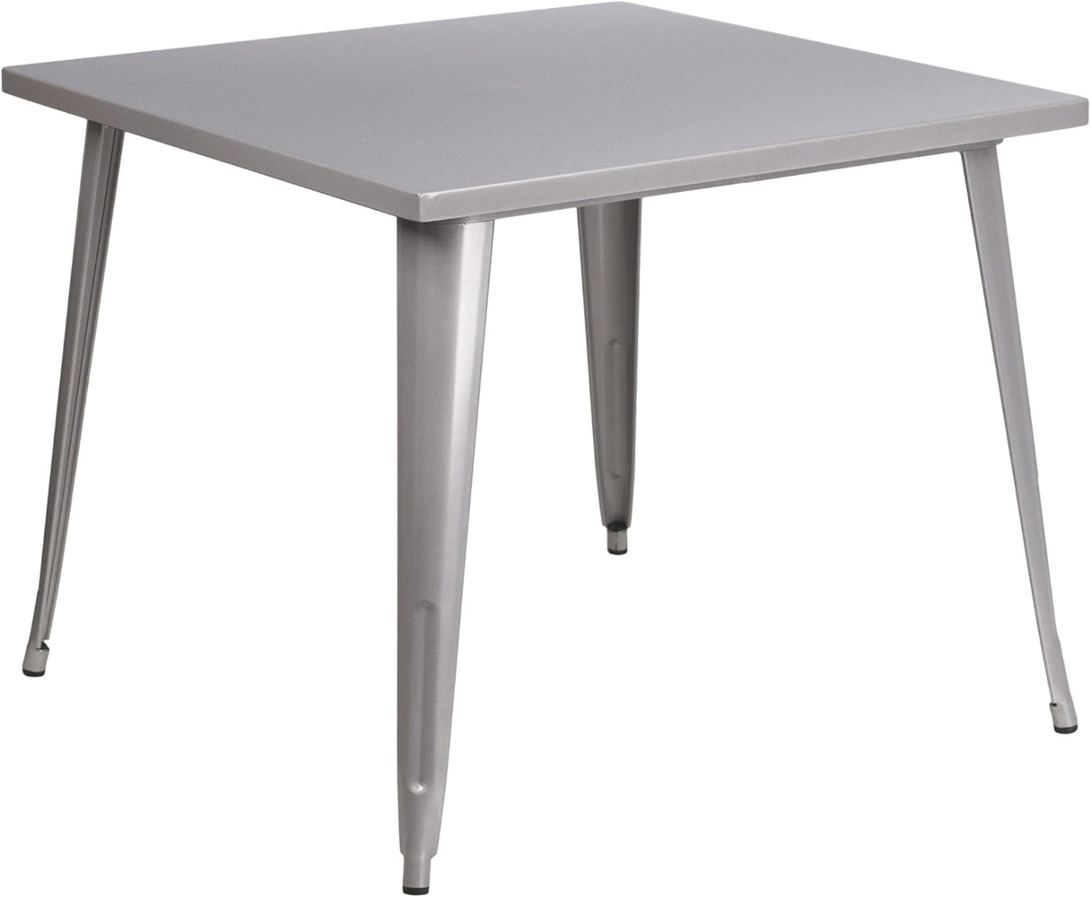 Flash Furniture Parker Tisch für drinnen und draußen, Metall, quadratisch, 90,2 cm, silberfarben Bild 1