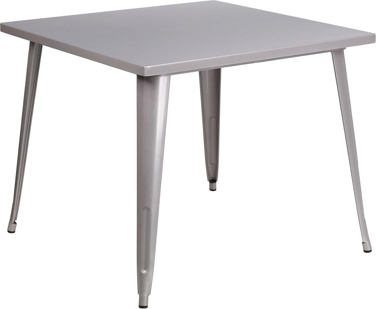 Flash Furniture Parker Tisch für drinnen und draußen, Metall, quadratisch, 90,2 cm, silberfarben Bild 1