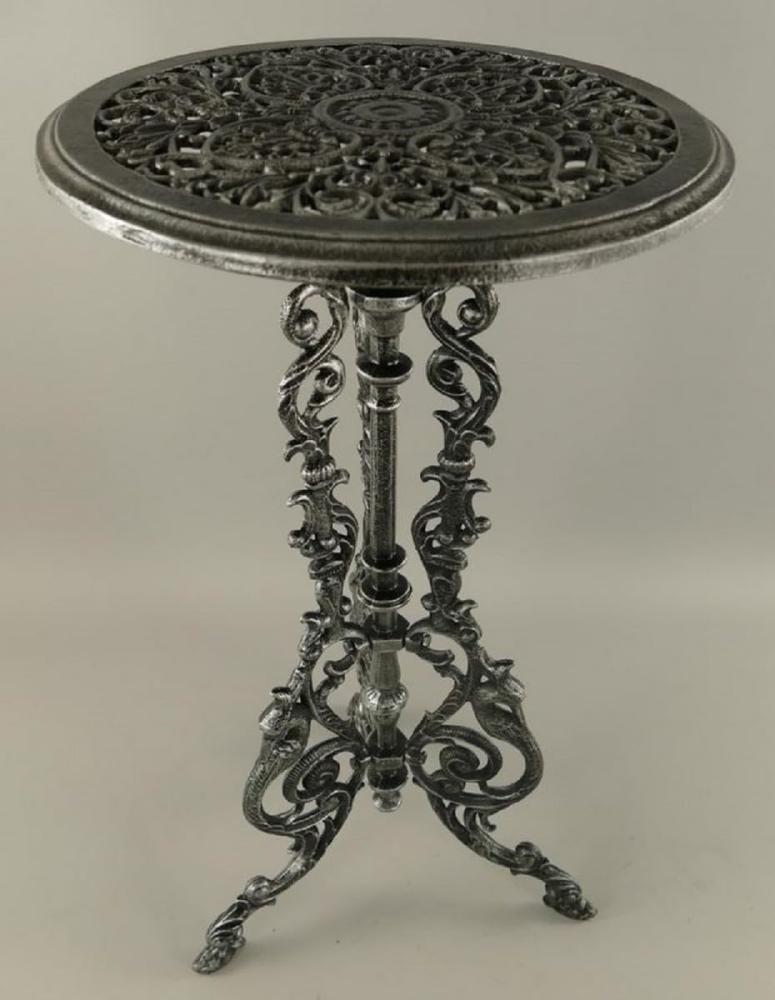 Casa Padrino Jugendstil Garten Beistelltisch Antik Grau / Schwarz Ø 36 x H. 70 cm - Runder Garten Metall Tisch - Runder Blumentisch - Barock & Jugendstil Garten Möbel Bild 1