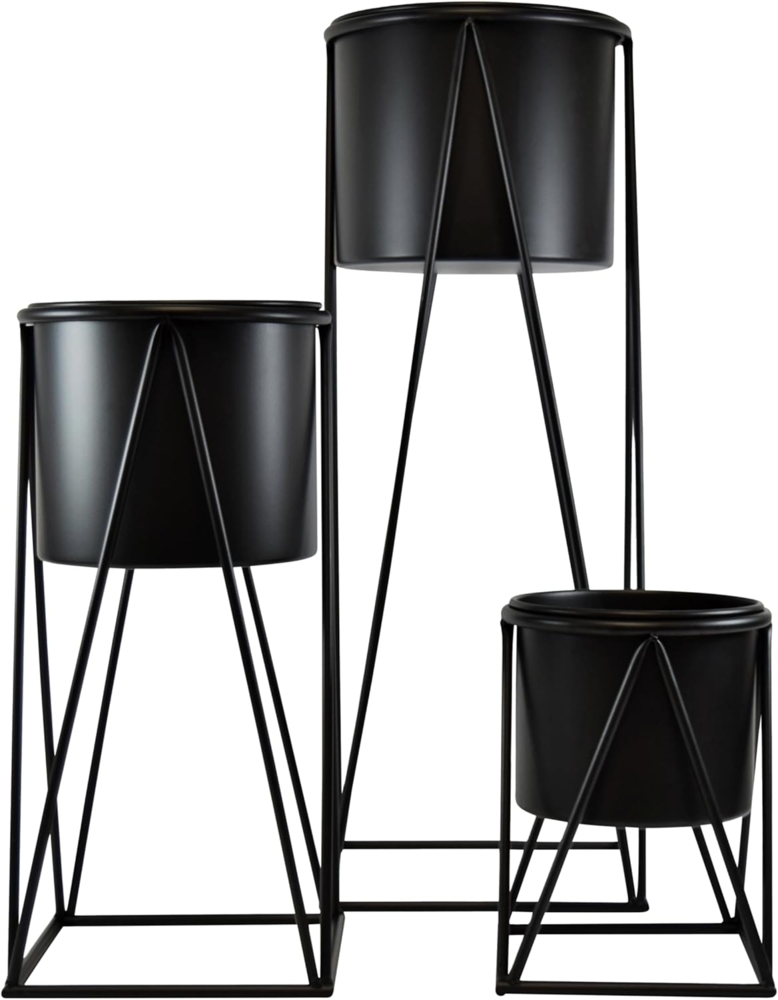 Spetebo Blumenständer Metall Pflanzenständer schwarz 3er Set - 70 / 47 / 26 cm (Set, 3 St, Blumenständer), Blumenhocker mit entnehmbarem Pflanztopf Bild 1