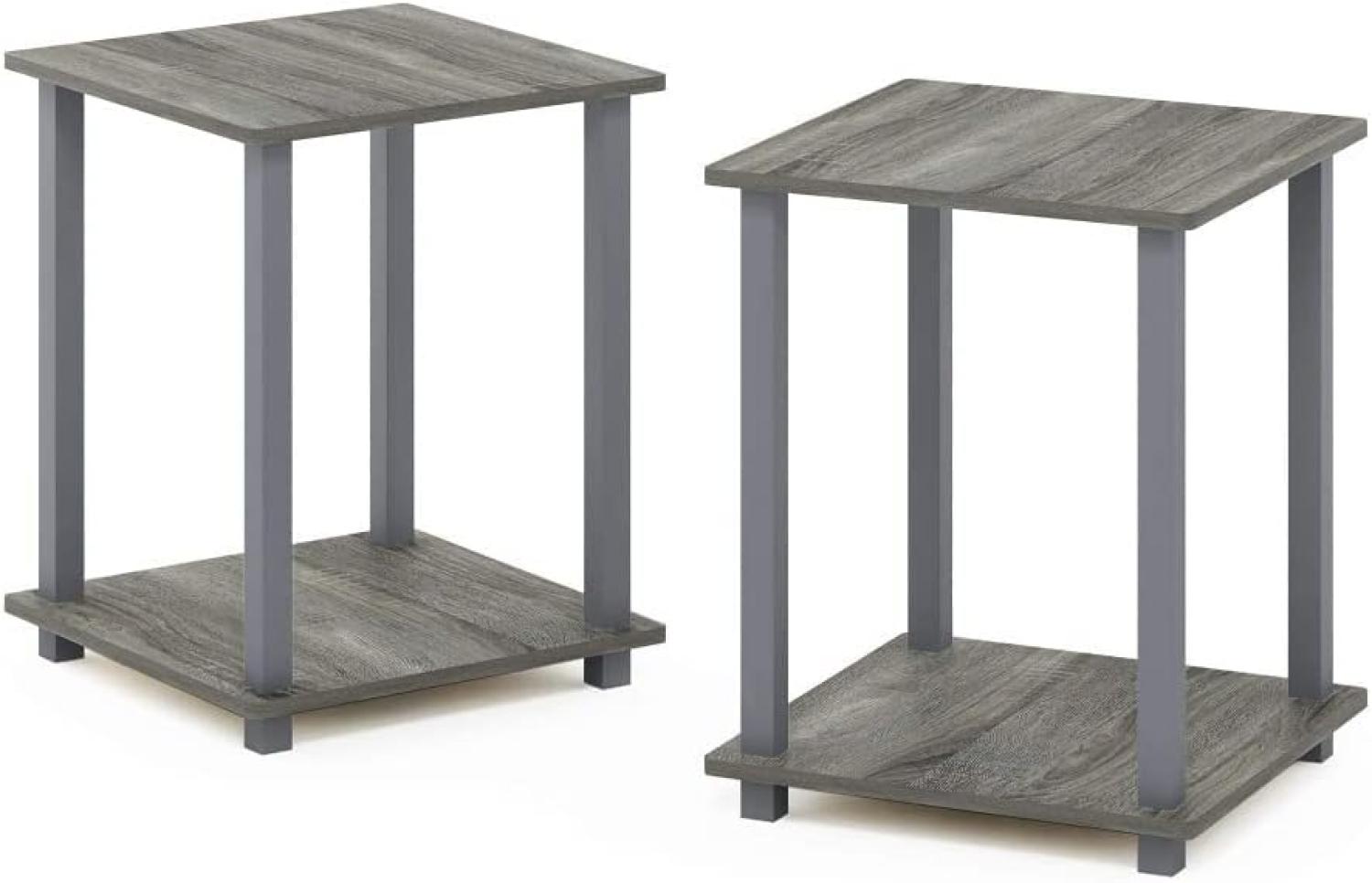 Furinno Simplistic Sofatisch, Couchtisch, Beistelltisch, mit 2 Ebenen, 2-er Set, Französische Eiche / Grau, 39. 6 x 39. 6 x 49. 8 cm Bild 1