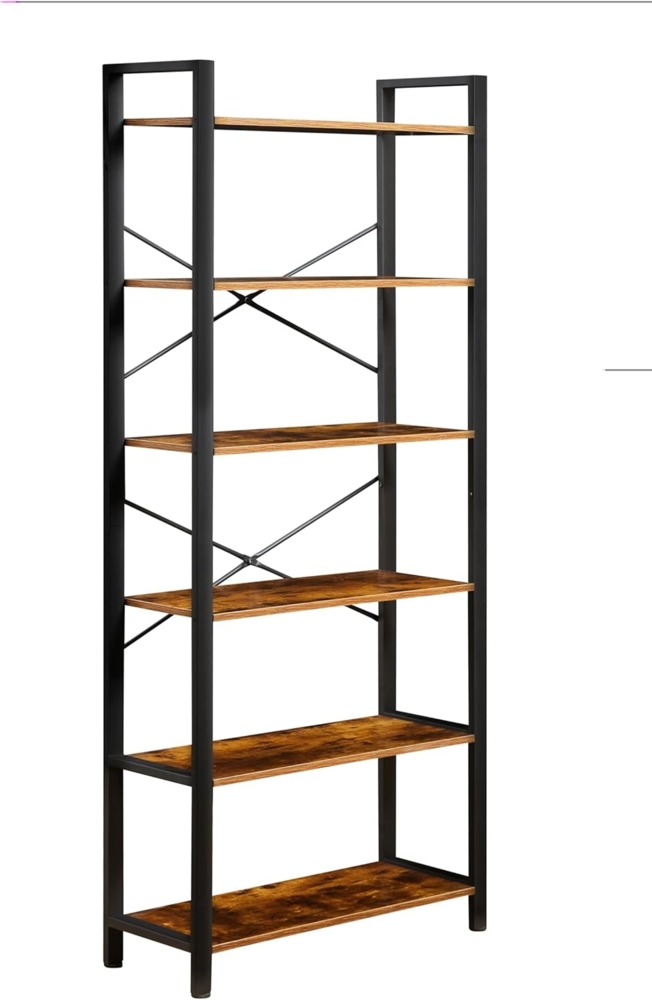 Brigros WeHome - Bücherregal mit 6 Ebenen, Industriestil, Vintage-Braun und Schwarz, 80 x 30 x 186 cm, Aufbewahrungsregal, Wohnzimmer, Schlafzimmer, Arbeitszimmer, vertikales Bücherregal (180x80 x Bild 1