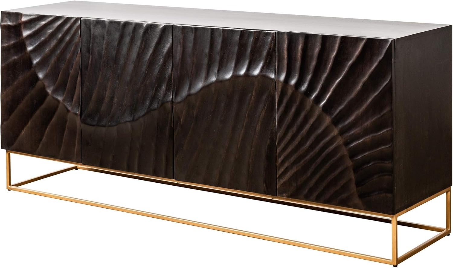 riess-ambiente Sideboard SCORPION 180cm schwarz / gold · Anrichte aus Mango-Massivholz, Metall-Gestell · Kommode mit 4 Fächern · 3D Schnitzereien · Wohnzimmer Bild 1