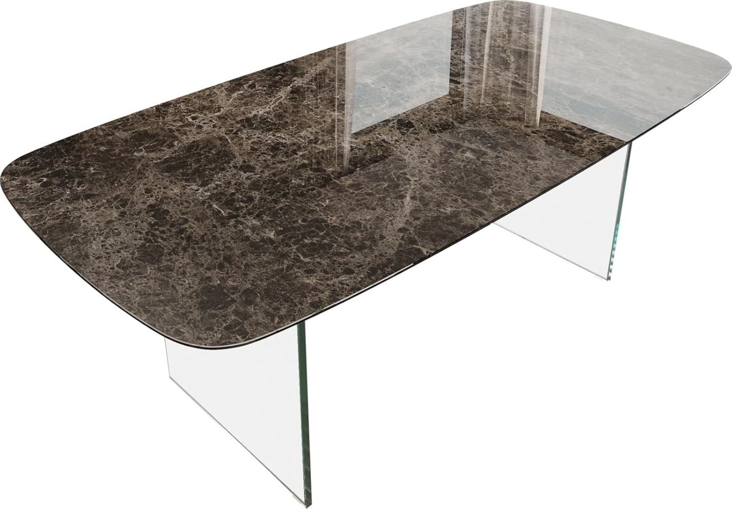 Esstisch Edge Boot 200x100 Keramik Laminam® Emperador Extra Lucidato Dunkelbraun Gestell Glas Bild 1