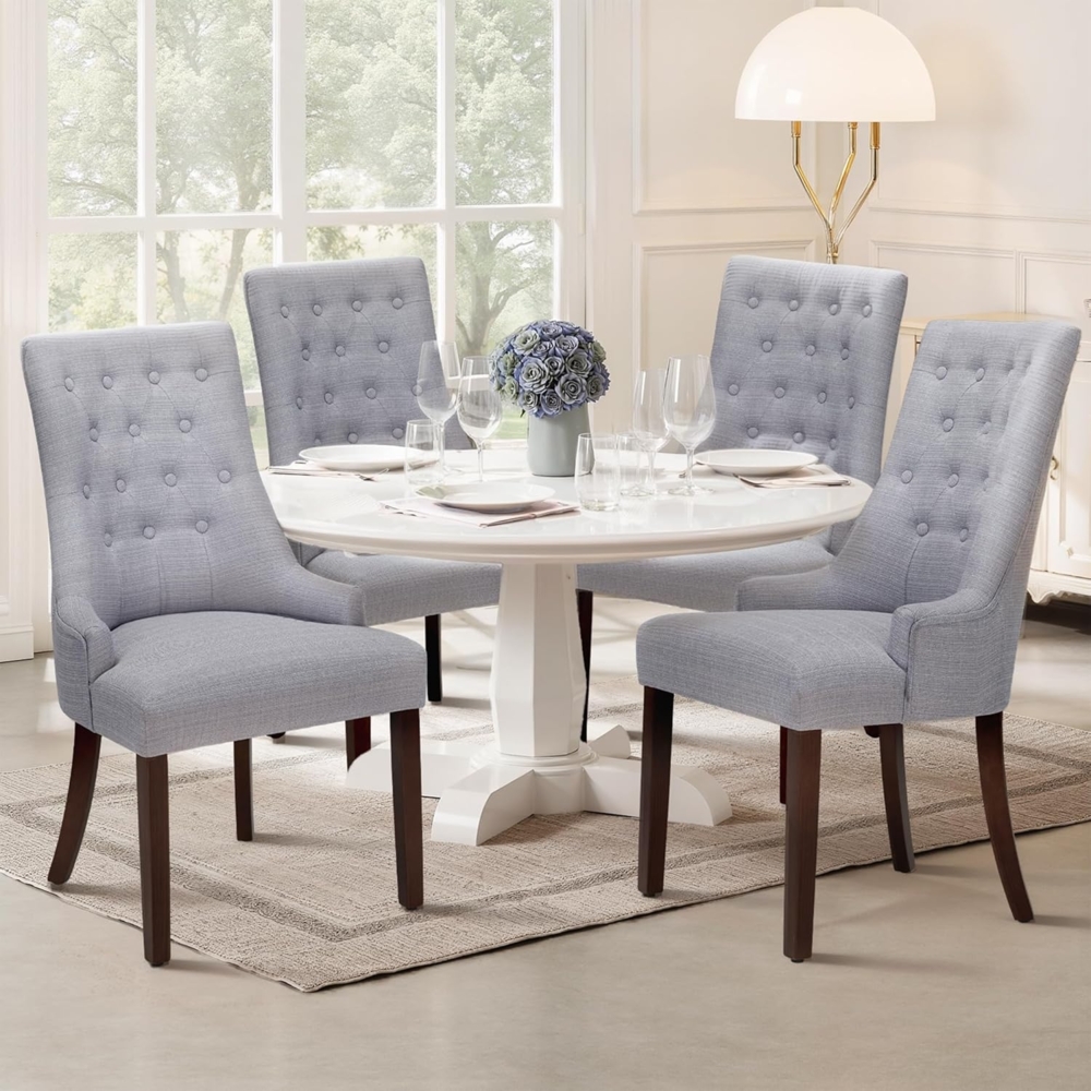 COLAMY Esszimmerstühle 4er Set, Moderne Küchenstuhl Gepolsterte Esszimmerstühle im Wingback, Polsterstuhl Wohnzimmerstuhl mit Knopfsteppung für Esszimmer, Küche, Restaurant mit Holzbeinen, Hellgrau Bild 1