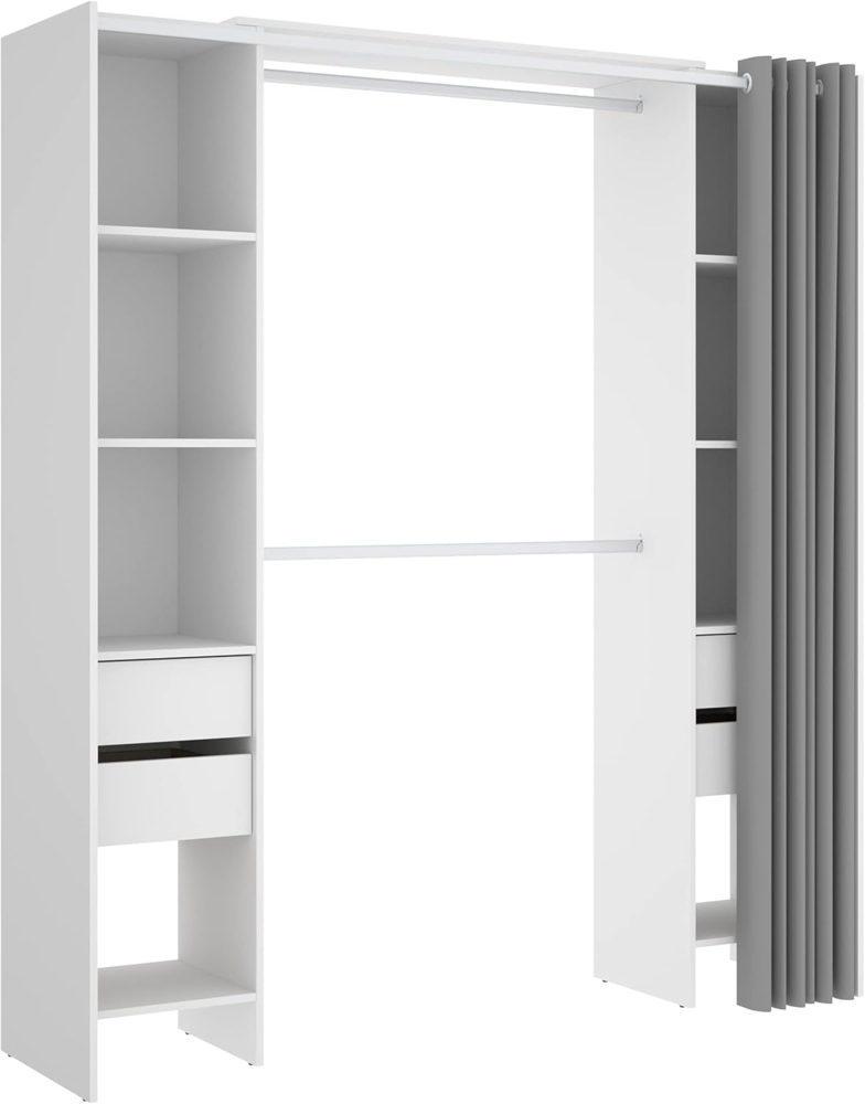 Vente-unique - Kleiderschranksystem erweiterbar mit Vorhang - 110/178 cm - Weiß - LONAZA Bild 1