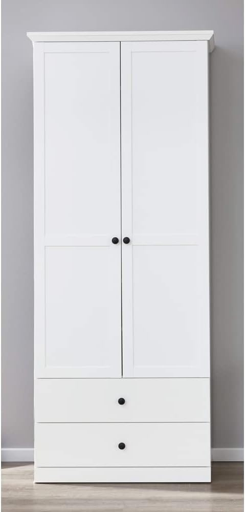 Garderobenschrank weiß Landhaus BERGAMA-19 mit ausziehbarer Kleiderstange und Einlegeböden, B/H/T: ca. 81/196/41 cm Bild 1