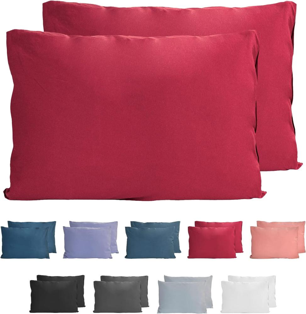 Komfortec 100% Baumwolle Kissenbezüge 2er Set 40x60 cm, Superweicher Premium Jersey Kopfkissenbezug 150 g/m², Kissenhülle, Aurora Rot Bild 1