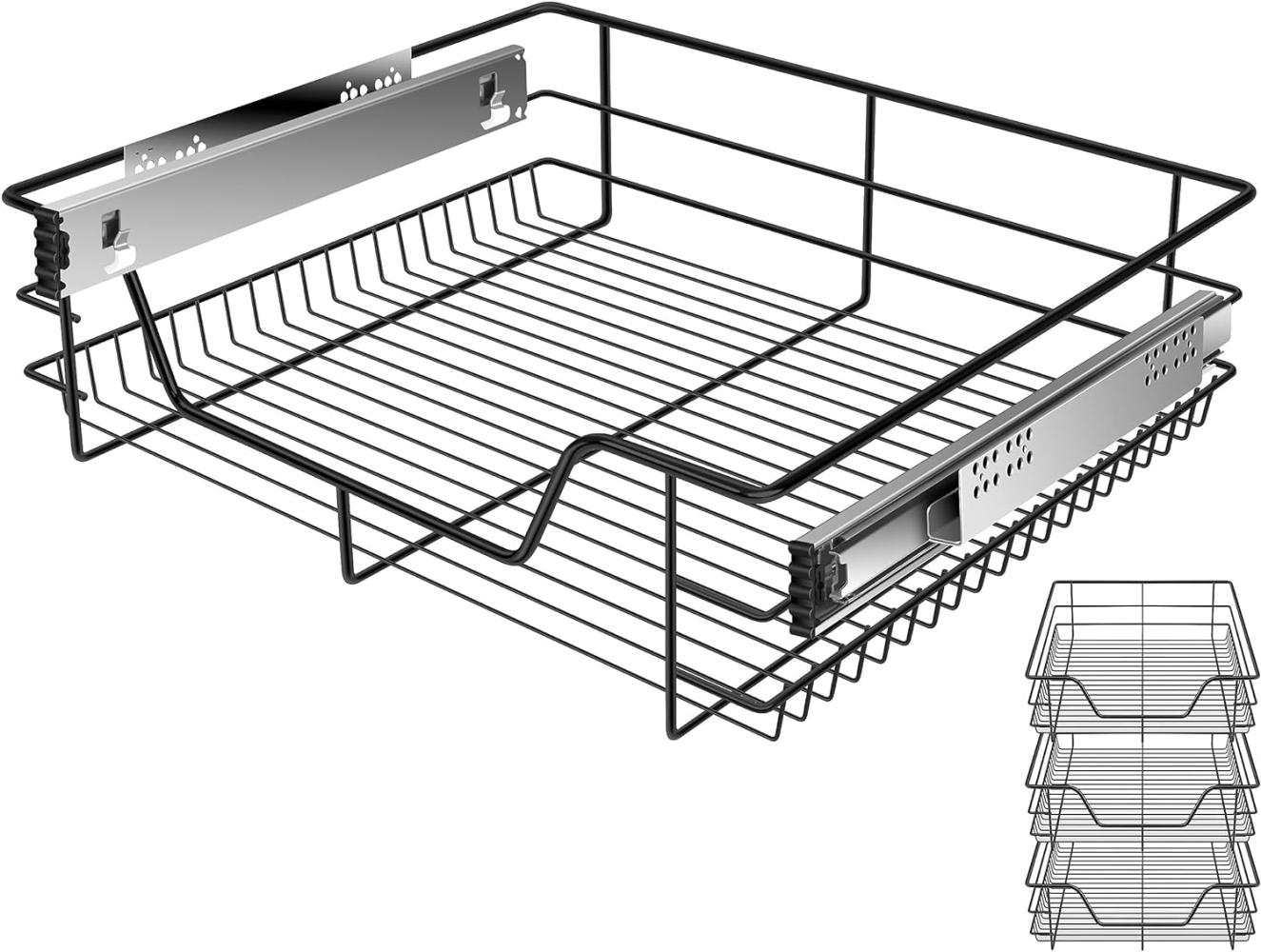 KESSER® Teleskopschublade ✓ Küchenschublade ✓ Küchenschrank ✓ Korbauszug ✓ Schrankauszug ✓ Vollauszug ✓ Schublade 3x 60cm - Schwarz Bild 1