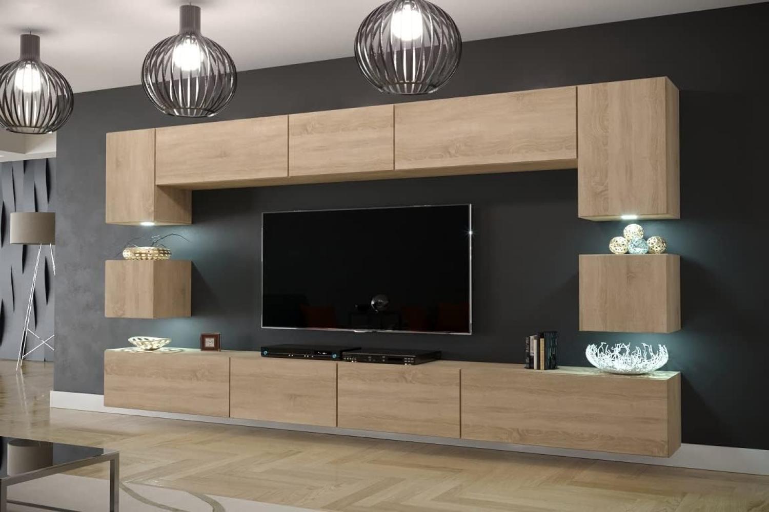 Furnitech Modernes TV Möbel mit LED Beleuchtung Schrank Wohnschrank Wohnzimmer Schrankwand Wohnwand Mediawand Nowara 1C (LED blau, AN1-17S-M50 1C) Bild 1