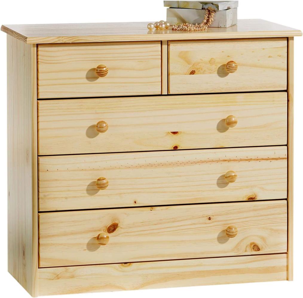 IDIMEX Kommode Rondo, schöne Anrichte mit 5 Schubladen, praktisches Sideboard aus massiver Kiefer in Natur, Zeitlose Schubladenkommode mit Holzgriffe Bild 1