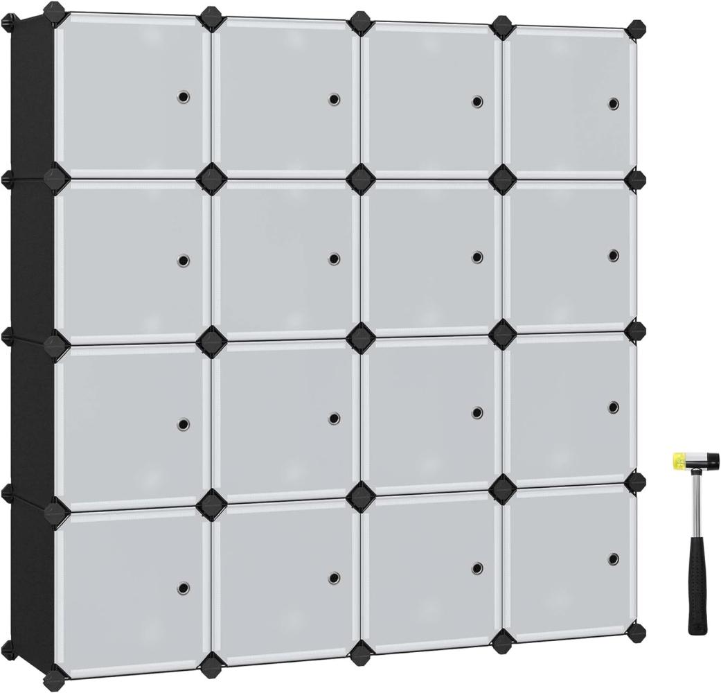 Songmics Regalsystem, Schuhregal, Set aus 16 Würfeln, Kleiderschrank aus Kunststoff, mit Türen, Steckregal, Aufbewahrung von Kleidung, Schuhen und Büchern, einfache Montage, schwarz LPC44HS Bild 1