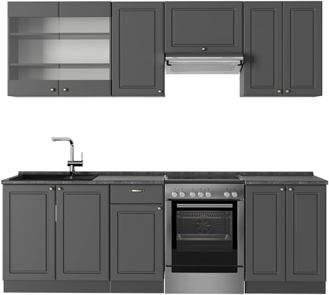 Küchenzeile Fame-Line Anthrazit-Gold Landhaus 240 cm ohne Arbeitsplatte Vicco Bild 1