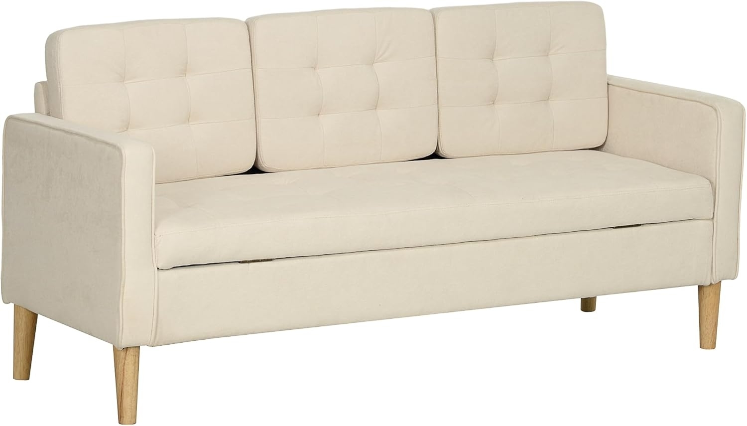 HOMCOM Sofa 3 Sitzer Sofa, Couch mit Stauraum, Holzbeine, Polstersofa 1 Teile, für Wohnzimmer, Cremeweiß Bild 1