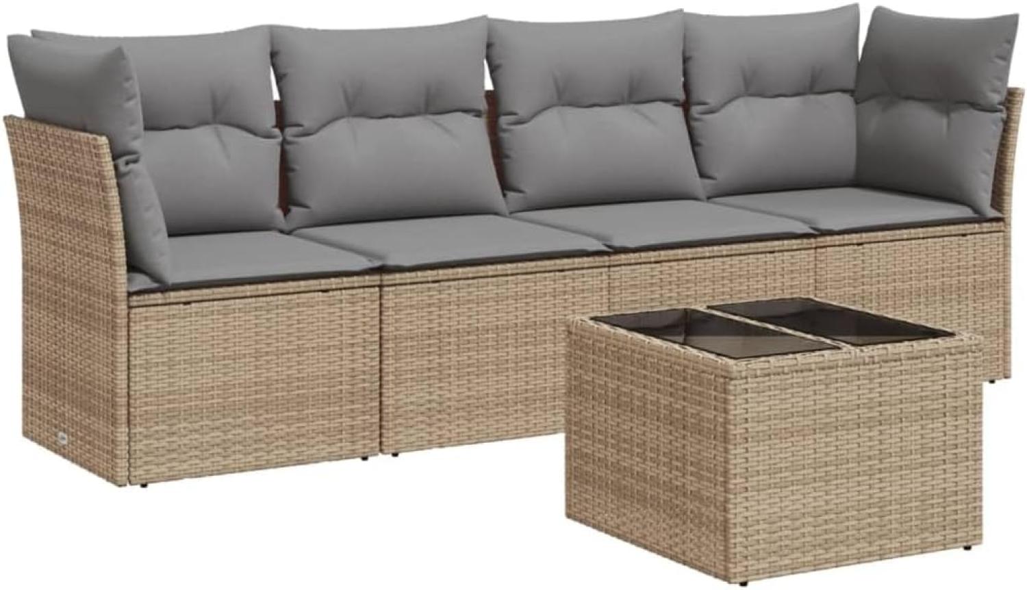 vidaXL 5-tlg. Garten-Sofagarnitur mit Kissen Beige Poly Rattan 3217239 Bild 1