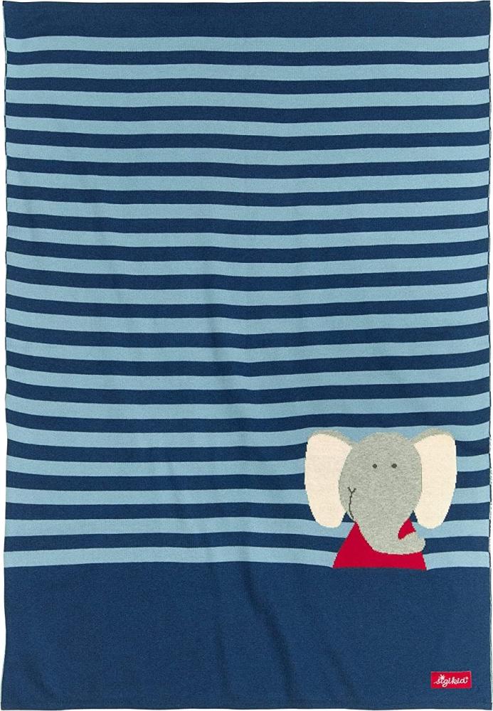 sigikid Lolo Lombardo Strickdecke, Babydecke, Kuscheldecke, Schmusedecke, Baby Decke, Baumwolle, Blau, 100x70 cm, 39485 Bild 1