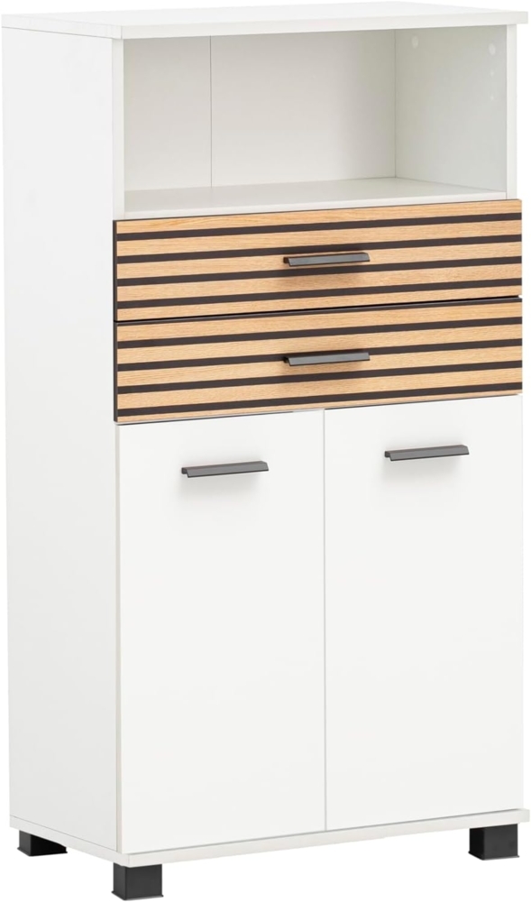 Schildmeyer Highboard Katta 158585, weiß matt/Akustikpaneel Optik, 59,8 x 32,6 x 110,5 cm Bild 1