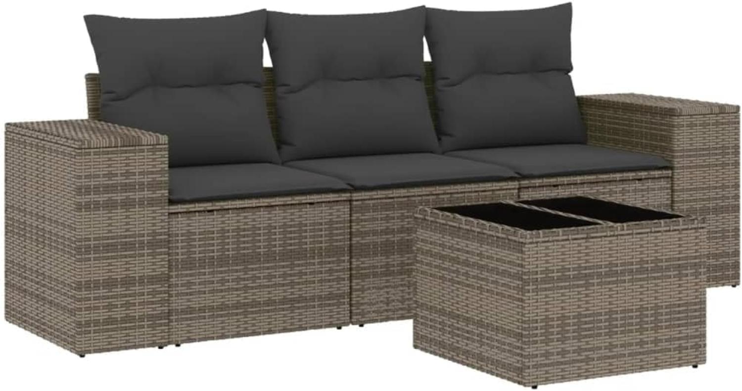 vidaXL 4-tlg. Garten-Sofagarnitur mit Kissen Grau Poly Rattan 3254607 Bild 1