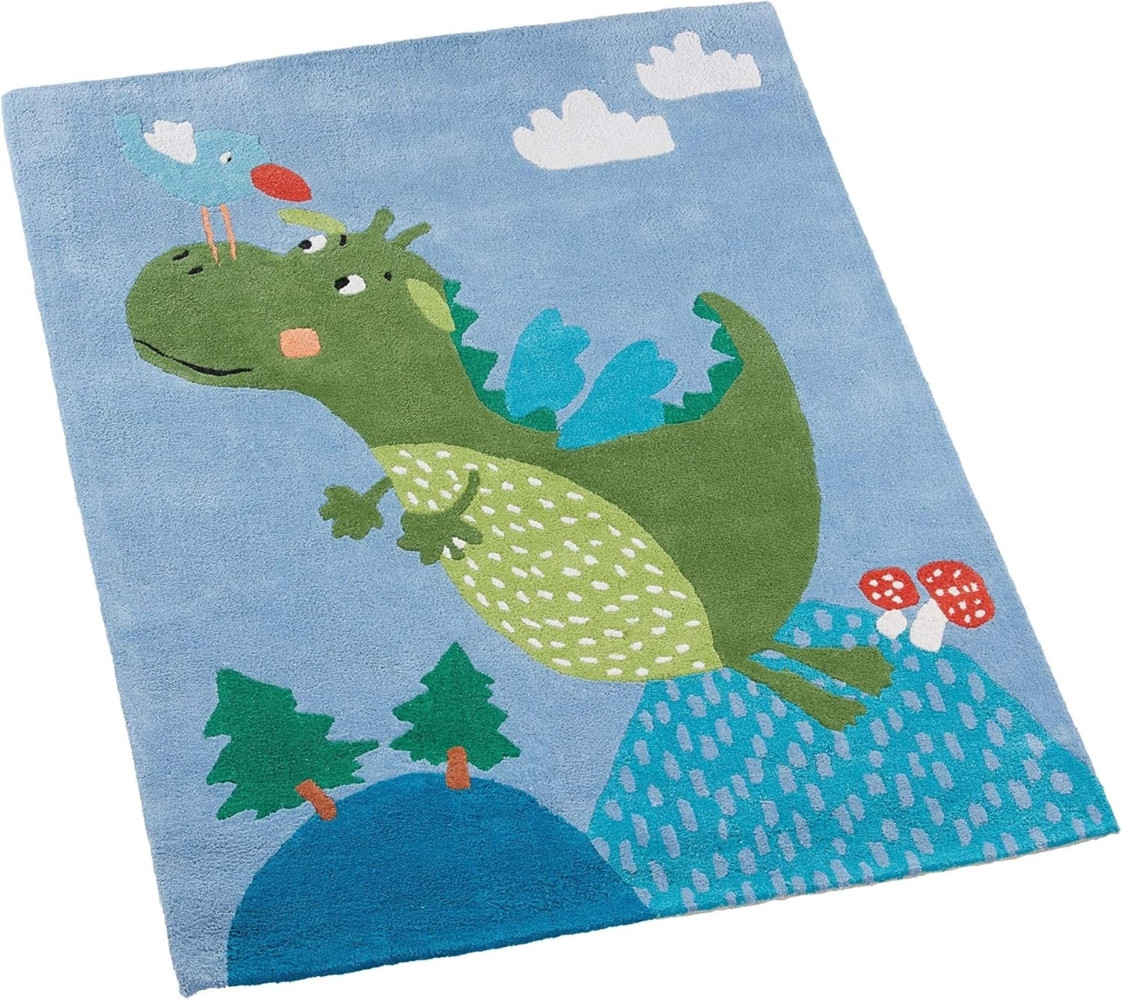 Kinderteppich 100% Baumwolle in Handarbeit hergestellt, Drache, 100x130 cm Bild 1