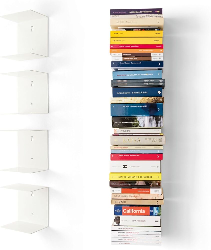 home3000 Bis 80 Bücher - 4 weiße unsichtbare Bücherregale - bis zu 200 cm schwebende Bücherstapel - bis zu 22 cm Tiefe Taschenbücher und Fachbücher Bild 1