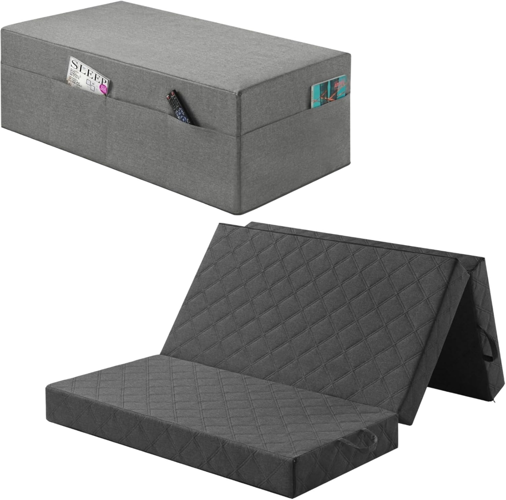 sleepling 196535 Komfort Visco Gästematratze Queen Size | viscoelastische Klappmatratze | Sitzhocker inkl. Husse | Matratze mit Universalhärtegrad 2. 5 | Made in EU | Ökotex | 195 x 120 x 14 cm, grau Bild 1