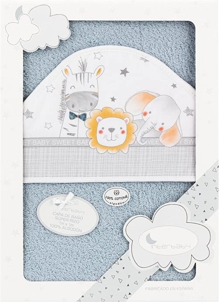 Interbaby 01229-31 Baby Kapuzenbadetuch ANIMALITOS grau, grau Bild 1