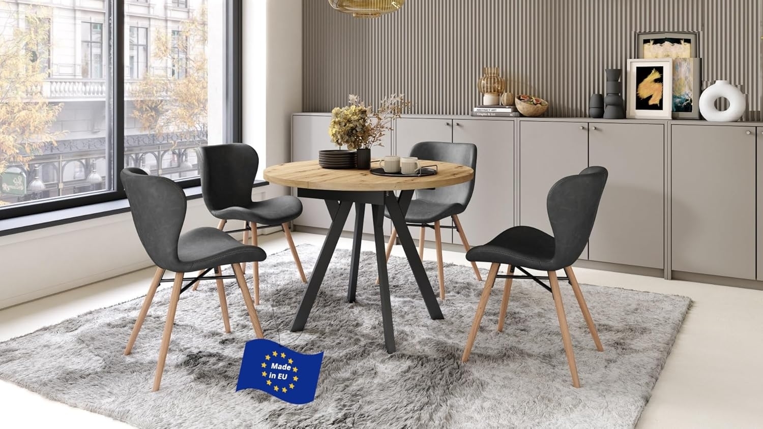 designimpex Esstisch Design Esstisch Aldo ausziehbar 90 cm bis 145 cm rund Esszimmer Tisch, Esstisch, Esszimmertisch, Tisch, Ausziehtisch, Küchentisch, Esszimmer Bild 1