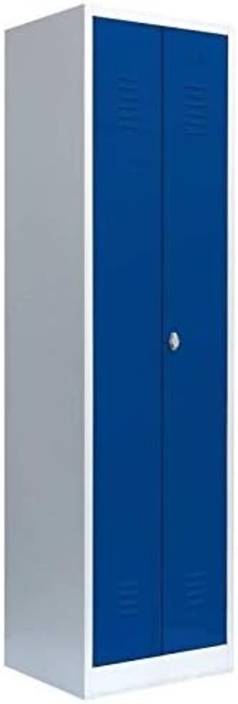 Einzel Spind Spint Stahl-Kleiderschrank für Schwarz-Weiss-Trennung Gaderobenschrank 2 türig mittig schließend grau/blau 180 x 50 x 50 / 510401 Bild 1