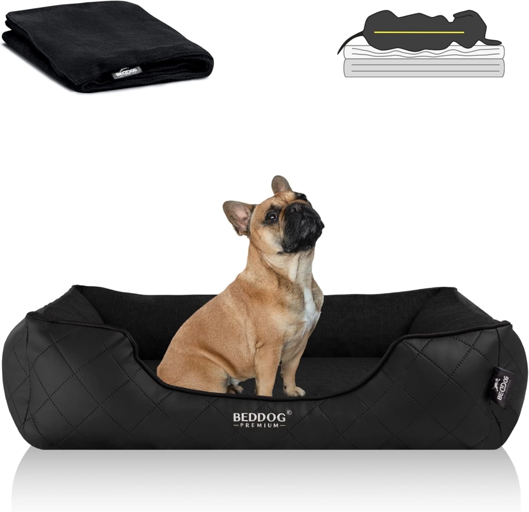 BedDog PREMIUM Orthopädisches Hundebett WUFFI, Memory Foam, mit abnehmbaren Bezug BLACK (schwarz), L Bild 1