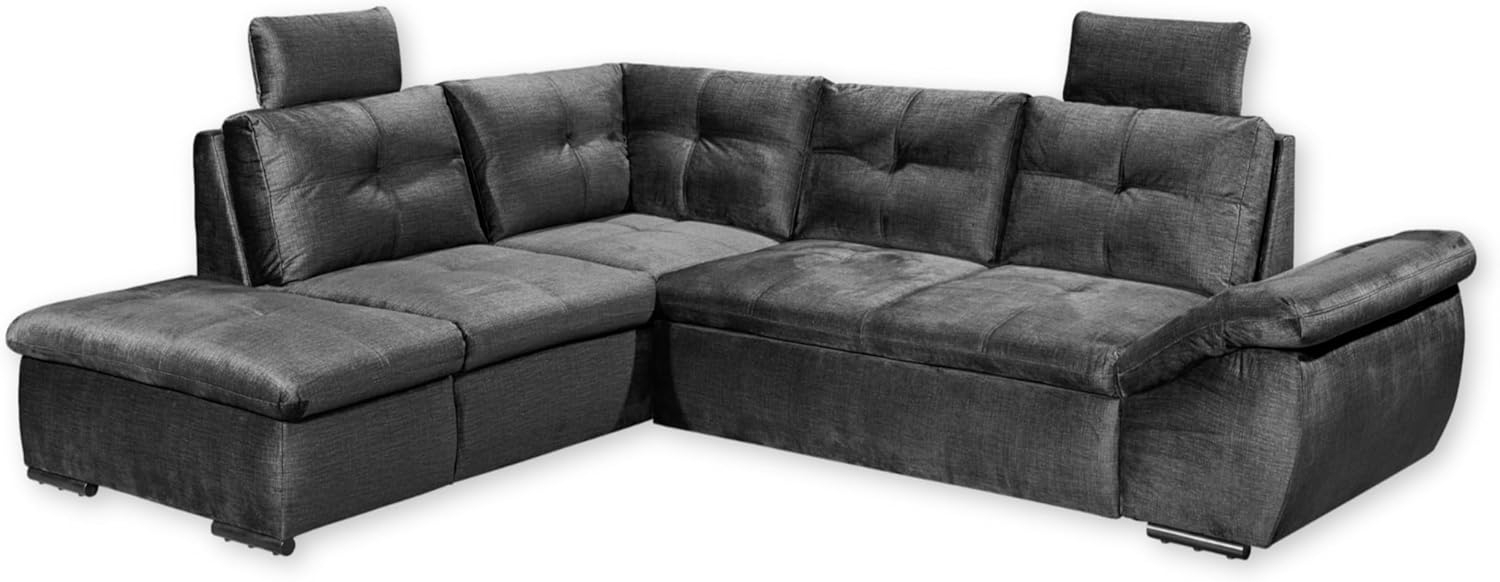 ALIJA Ecksofa mit Schlaffunktion in Schwarz - Moderne Eckcouch mit Bettkasten und verstellbaren Armlehnen - 265 x 84 (107) x 217 cm (B/H/T) Bild 1