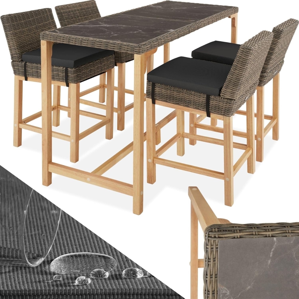 tectake Sitzgruppe Rattan Tisch Lovas mit 4 Stühlen Latina, (Set, 5-tlg), mit Aluminiumgestellen Bild 1