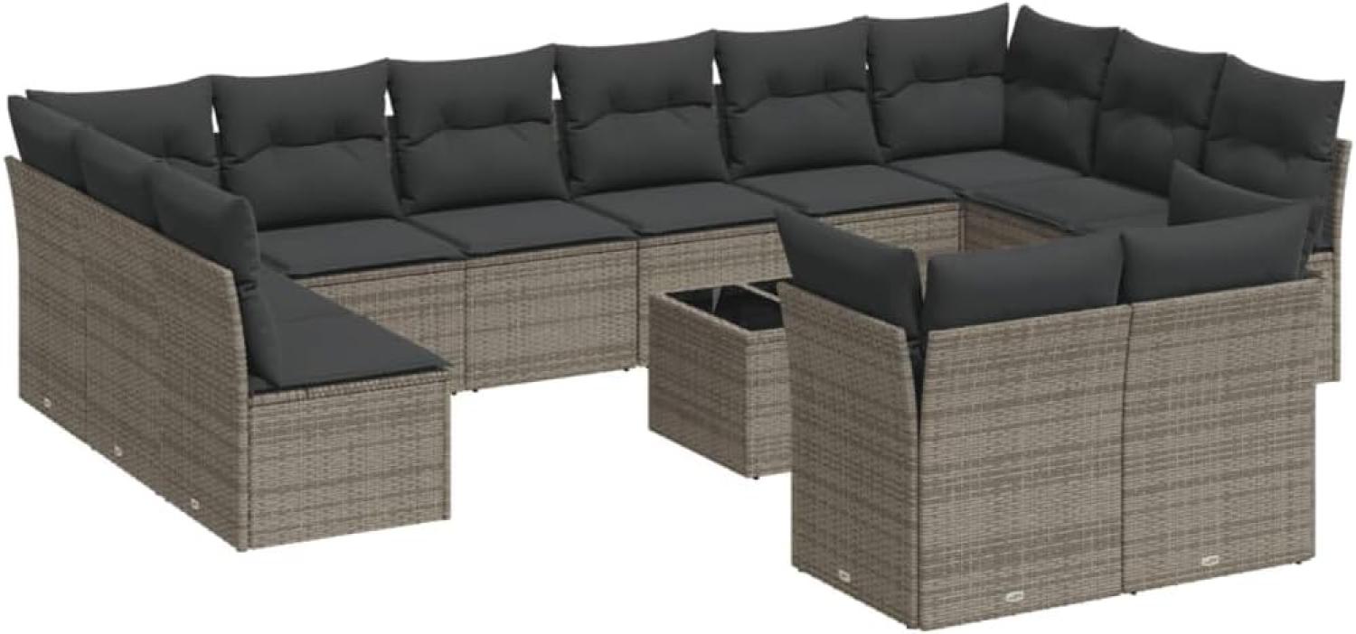 vidaXL 13-tlg. Garten-Sofagarnitur mit Kissen Grau Poly Rattan 3250279 Bild 1