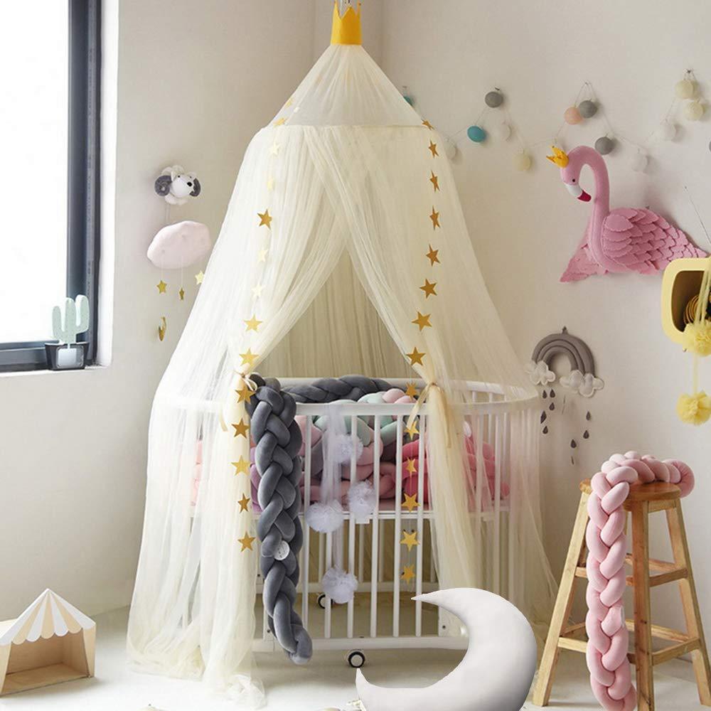 Naturer Hellgelb Baldachin Kinderzimmer Mädchen Tüll Prinzessin Betthimmel Babybett Kinderbett Durchsichtig Moskitonetz Babyzimmer Kinderzimmer Deko Bild 1