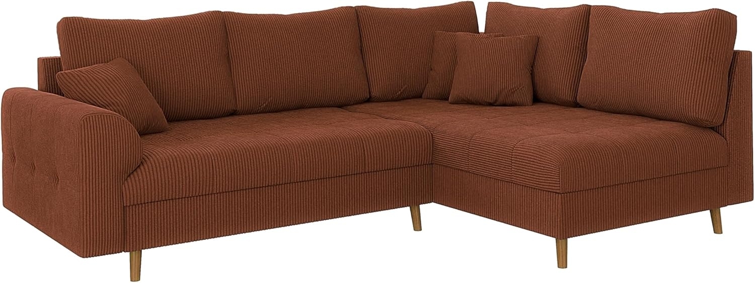 S-Style Möbel Ecksofa Zara mit Braun Holzfüßen im skandinavischen Stil aus Cord-Stoff, Ottomane links oder rechts bestellbar, mit Wellenfederung Bild 1