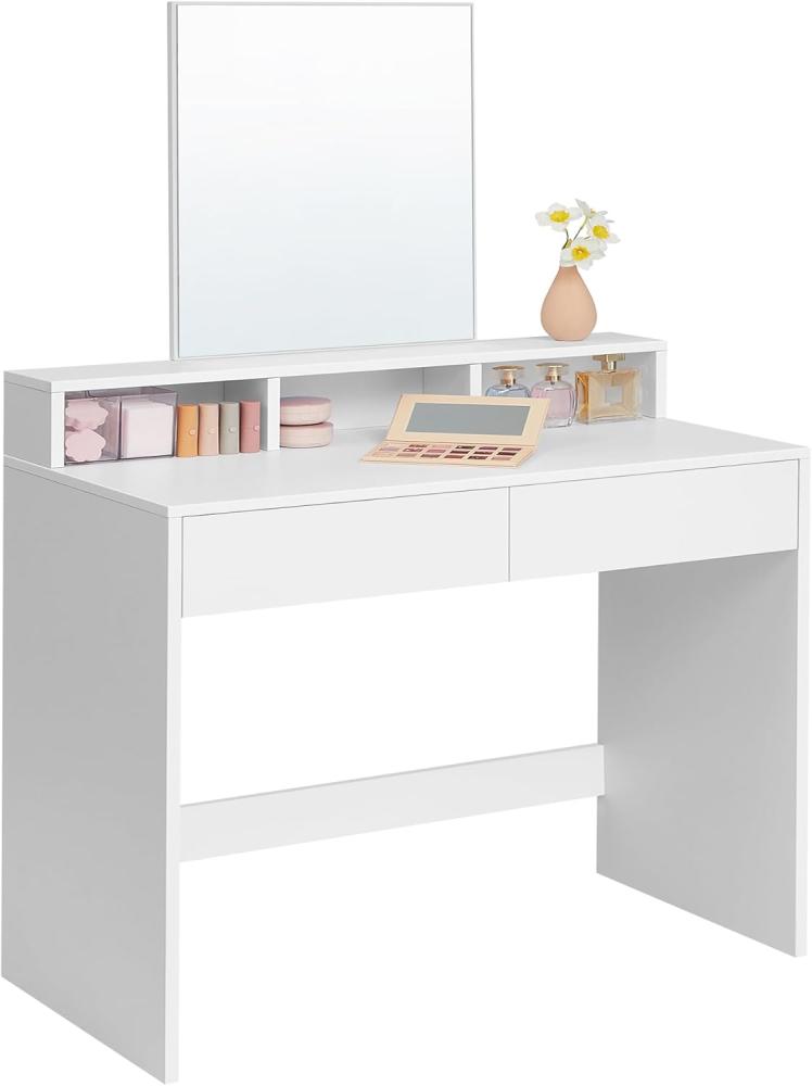 VASAGLE Schminktisch, Frisiertisch mit rechteckigem Spiegel und 2 Schubladen, Kosmetiktisch mit 3 offenen Fächern, Frisierkommode, für Make-up, modern Bild 1