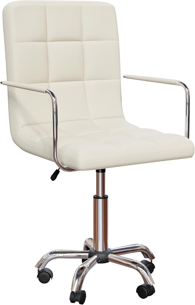 Vida Designs Clabo Bürostuhl, höhenverstellbar, Leder, Schreibtischstuhl mit Armlehnen und Rollen, für Heimarbeit und Studium (Beige) Bild 1