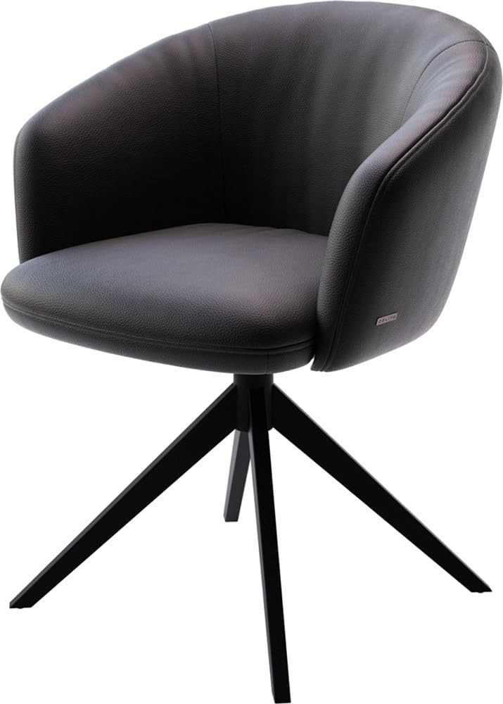 Drehstuhl Caja-Flex mit Armlehnen Echt-Leder Schwarz Kreuzgestell breit Schwarz 360° drehbar Taschenfederkern Bild 1