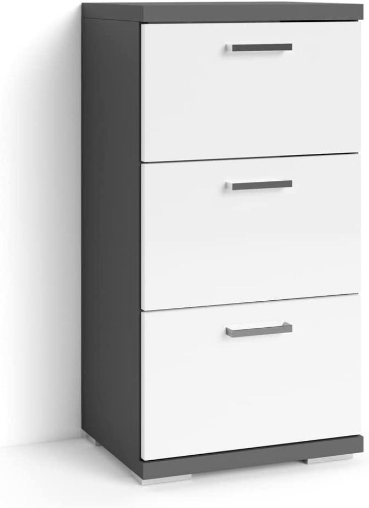 byLIVING Badezimmer Seitenschrank NEBRASKA / Anthrazit matt, Hochglanz weiß lackiert / B 35,5, H 74, T 31,5 cm / mit 2 Schubkästen Bild 1