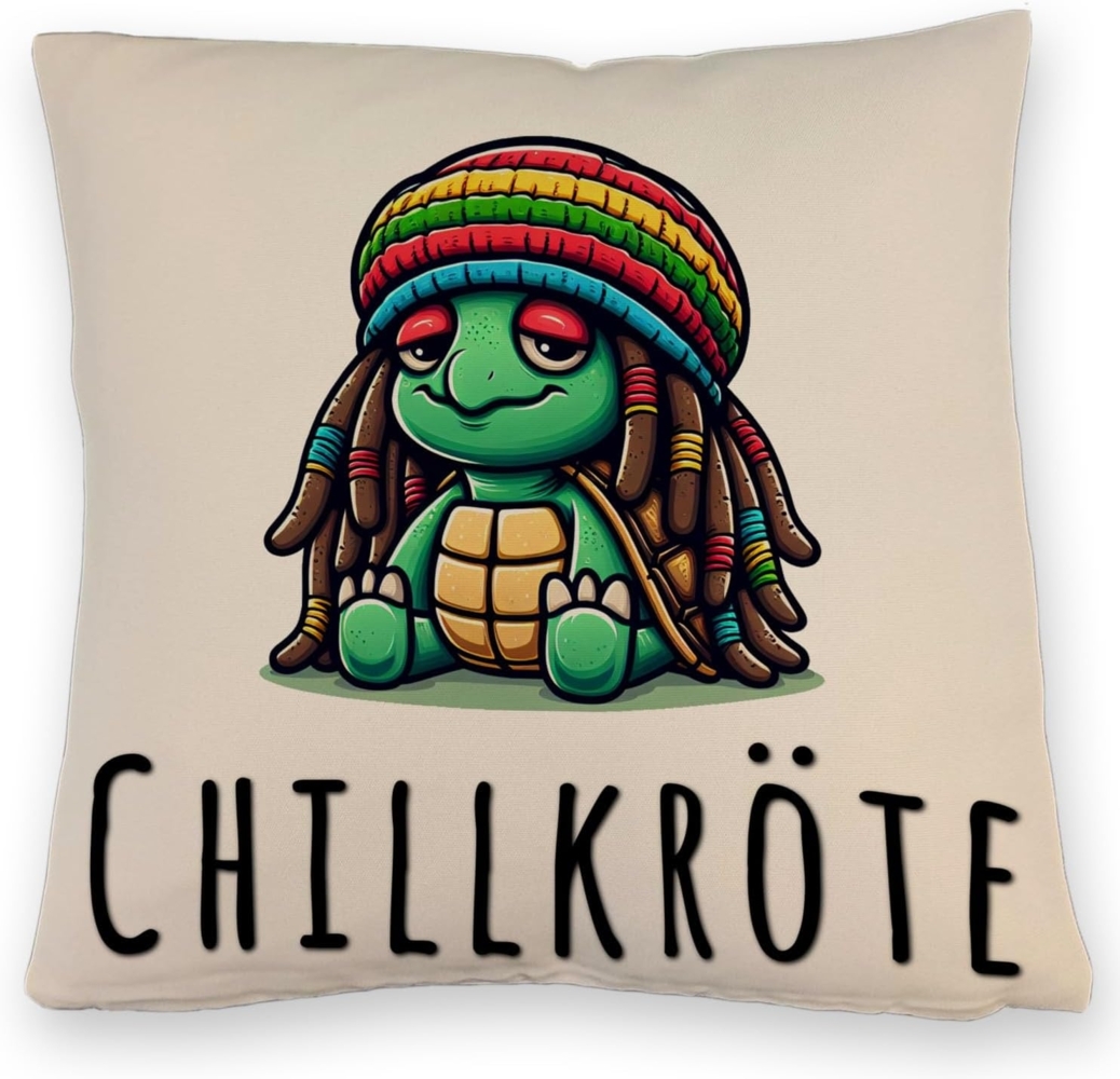 speecheese Dekokissen Schildkröte Rastafari Kissen mit Leinenoptik mit Spruch Chillkröte Bild 1