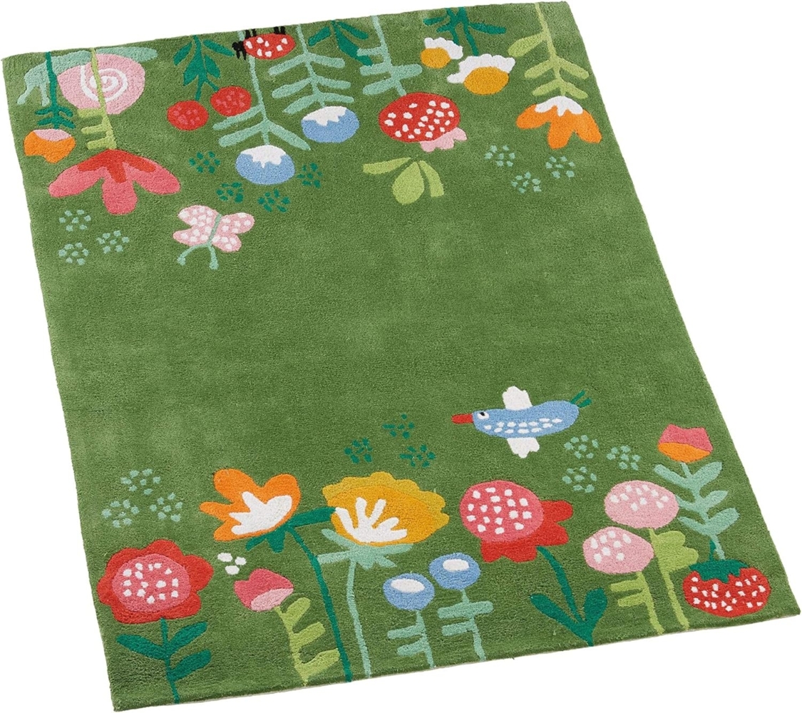 Kinderteppich 100% Baumwolle in Handarbeit hergestellt, Blumen, 100x130 cm Bild 1