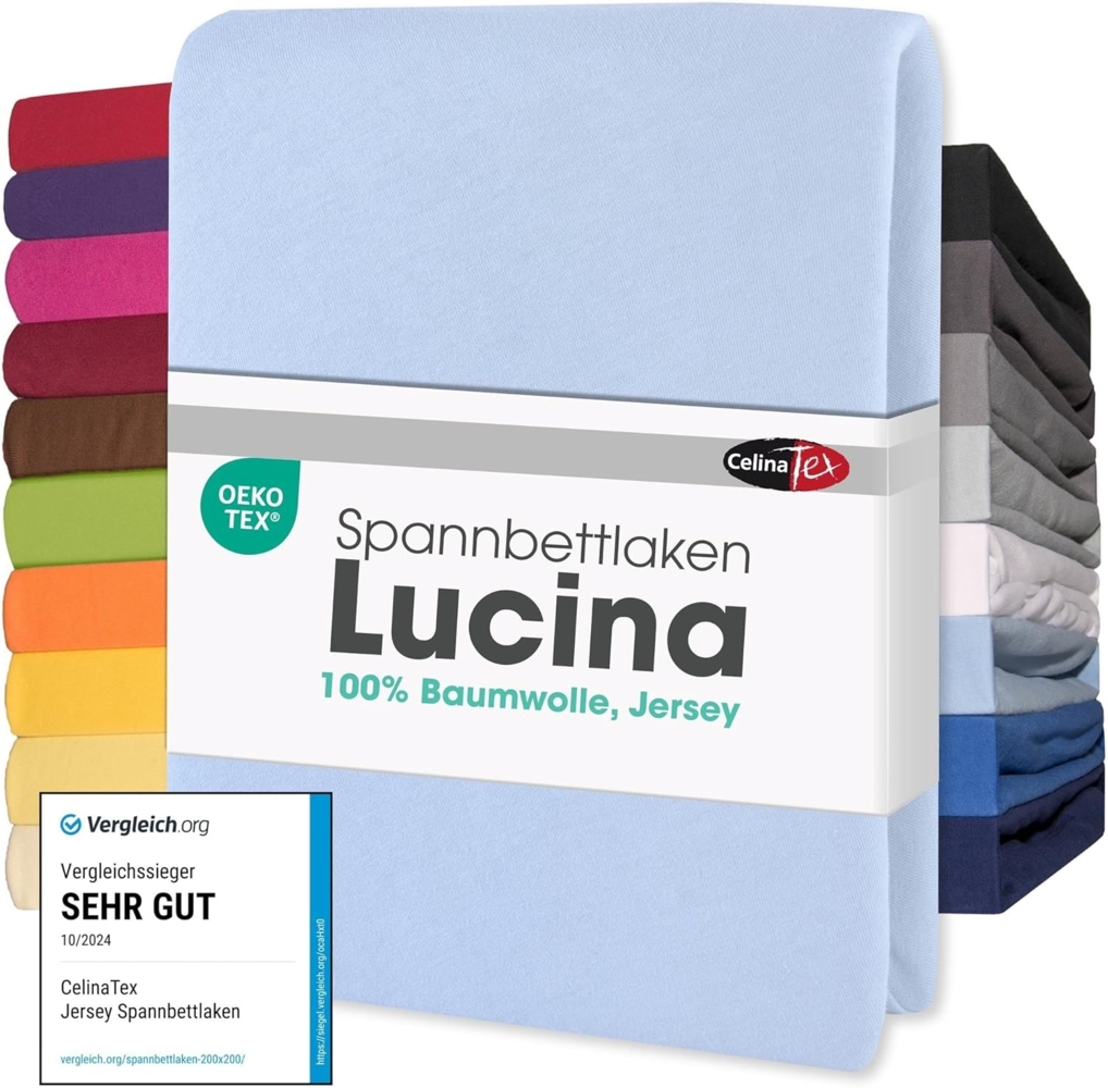 CelinaTex Jersey Topper Spannbettlaken Lucina 140x200-160x200 cm Aqua blau 100% Baumwolle gekämmt bis 12cm Matratzenhöhe Spannbettbezug, Leintuch, Bettlaken, elastisch, Strech, Oeko-Tex Bild 1